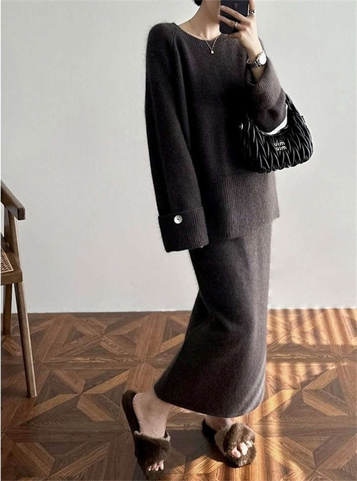 2点で11o円OFF!【本日限定】ニットセットアップ スカートスーツ レディース 秋 冬 2点セット セーター スカート クルーネック ママスーツ 無地 長袖 リブニット ロング丈 ウール混 トレンド 2点で11o円OFF!【本日限定】ニットセットアップ スカートスーツ レディース 秋 冬 2点セット セーター スカート クルーネック ママスーツ 無地 長袖 リブニット ロング丈 ウール混 トレンド