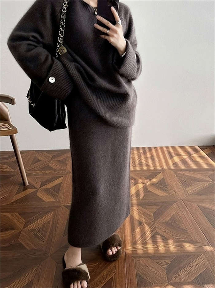 2点で11o円OFF!【本日限定】ニットセットアップ スカートスーツ レディース 秋 冬 2点セット セーター スカート クルーネック ママスーツ 無地 長袖 リブニット ロング丈 ウール混 トレンド 2点で11o円OFF!【本日限定】ニットセットアップ スカートスーツ レディース 秋 冬 2点セット セーター スカート クルーネック ママスーツ 無地 長袖 リブニット ロング丈 ウール混 トレンド