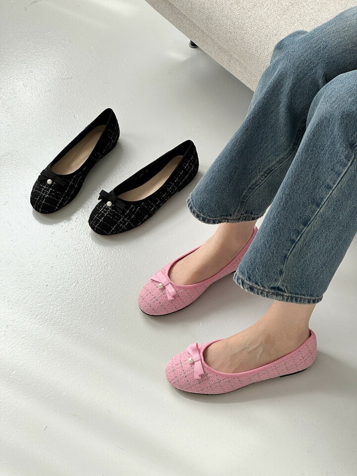 バレエシューズ パンプス りぼん リボン ツイード フラット レディース ぺたんこ ペタンコ 黒 ブラック ピンク 歩きやすい カジュアル 靴 婦人靴 韓国 バレエシューズ パンプス りぼん リボン ツイード フラット レディース ぺたんこ ペタンコ 黒 ブラック ピンク 歩きやすい カジュアル 靴 婦人靴 韓国