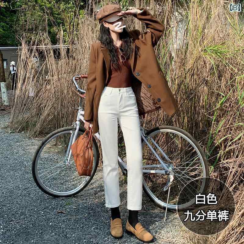 パンツ デニム レディース カジュアル スタイリッシュ 女性 白 ハイウエスト ストレート ジーンズ 冬 ベルベット 小さい スリム 九分丈 シガレット mdprevattcaulkingandwaterproofing.com