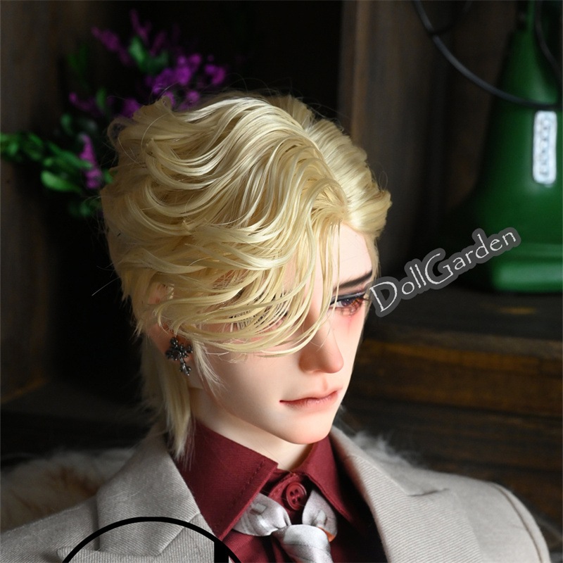 BJD 1/3 1/4 ドール用ウィッグ ショート サイドパート 柔らかい高温糸 セット済み 短髪 黒ブラウン 白 金 ワインレッド SD/小顔SD/MSDサイズ球体関節人形用ウィッグ