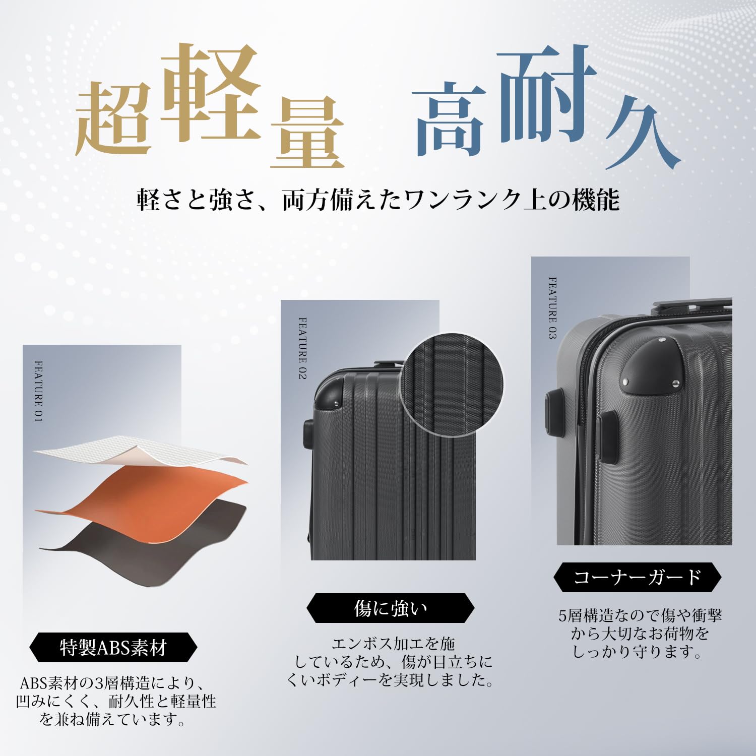 [Bargiotti] スーツケース Mサイズ 拡張機能付 キャリーケース 超軽量 耐衝撃 ダブルキャスター 360度回転 ファスナータイプ 大容量 TSAローク搭載 ABS素材 旅行 出張 キャリー