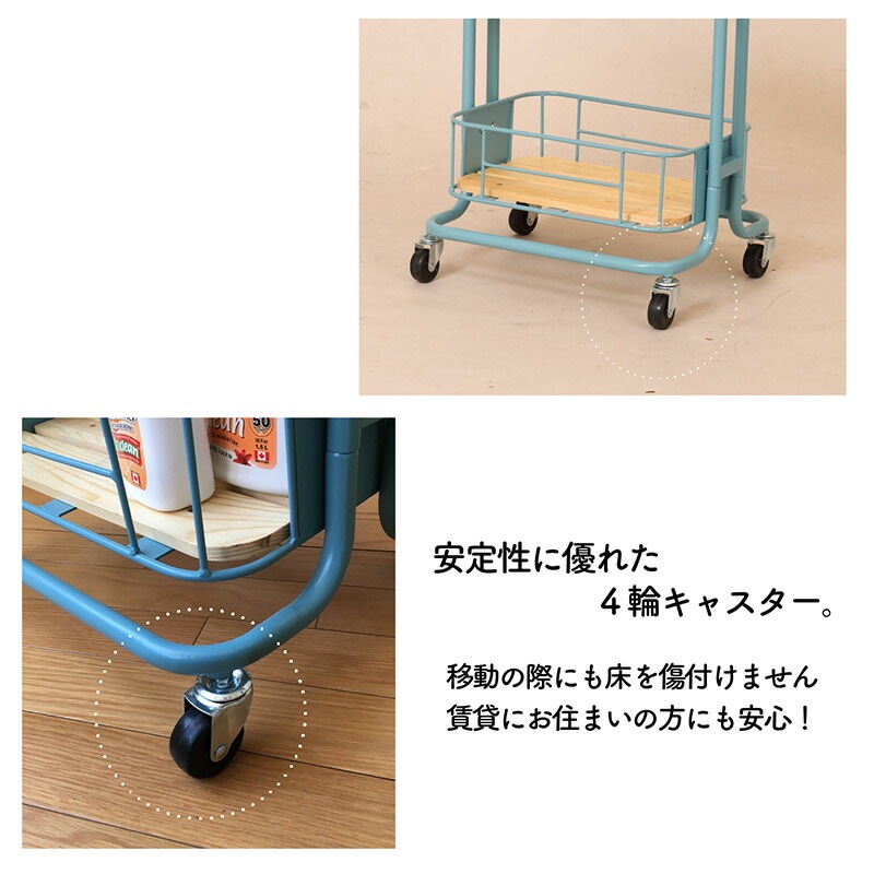 スチールラック ワゴン 3段ラック キャスター付き 移動楽々 パインウッド アイアン かわいい レトロ シンプル 北欧 キッチン バスルーム リビング 子供部屋 一人暮らし 賃貸 ブラック ホワイト