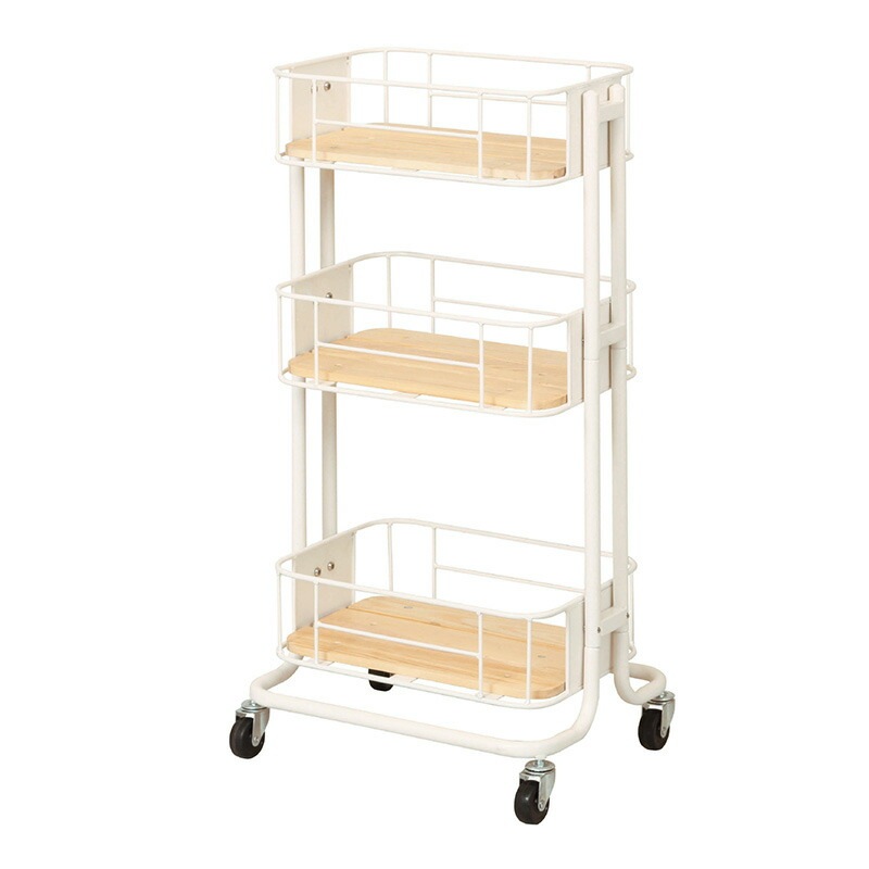 スチールラック ワゴン 3段ラック キャスター付き 移動楽々 パインウッド アイアン かわいい レトロ シンプル 北欧 キッチン バスルーム リビング 子供部屋 一人暮らし 賃貸 ブラック ホワイト