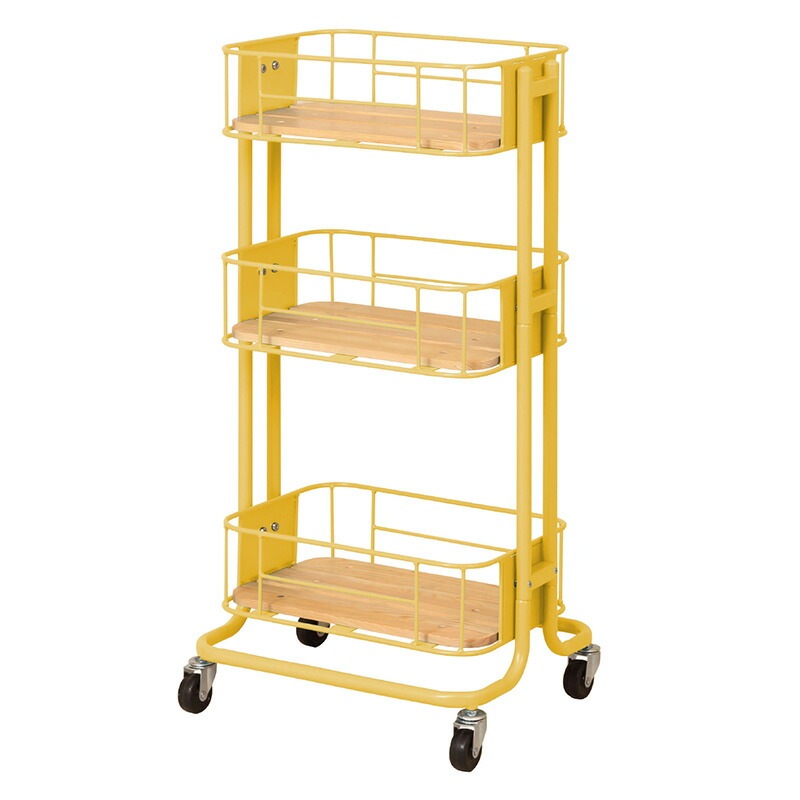 スチールラック ワゴン 3段ラック キャスター付き 移動楽々 パインウッド アイアン かわいい レトロ シンプル 北欧 キッチン バスルーム リビング 子供部屋 一人暮らし 賃貸 ブラック ホワイト