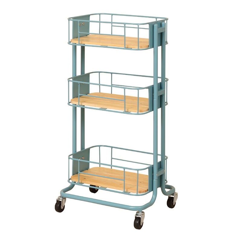 スチールラック ワゴン 3段ラック キャスター付き 移動楽々 パインウッド アイアン かわいい レトロ シンプル 北欧 キッチン バスルーム リビング 子供部屋 一人暮らし 賃貸 ブラック ホワイト