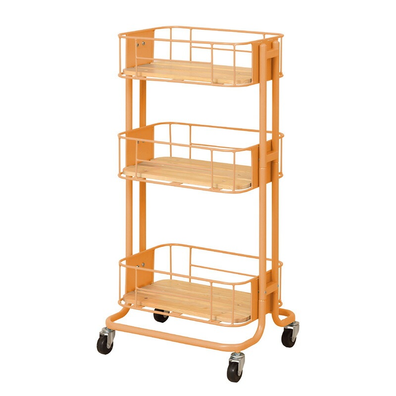 スチールラック ワゴン 3段ラック キャスター付き 移動楽々 パインウッド アイアン かわいい レトロ シンプル 北欧 キッチン バスルーム リビング 子供部屋 一人暮らし 賃貸 ブラック ホワイト