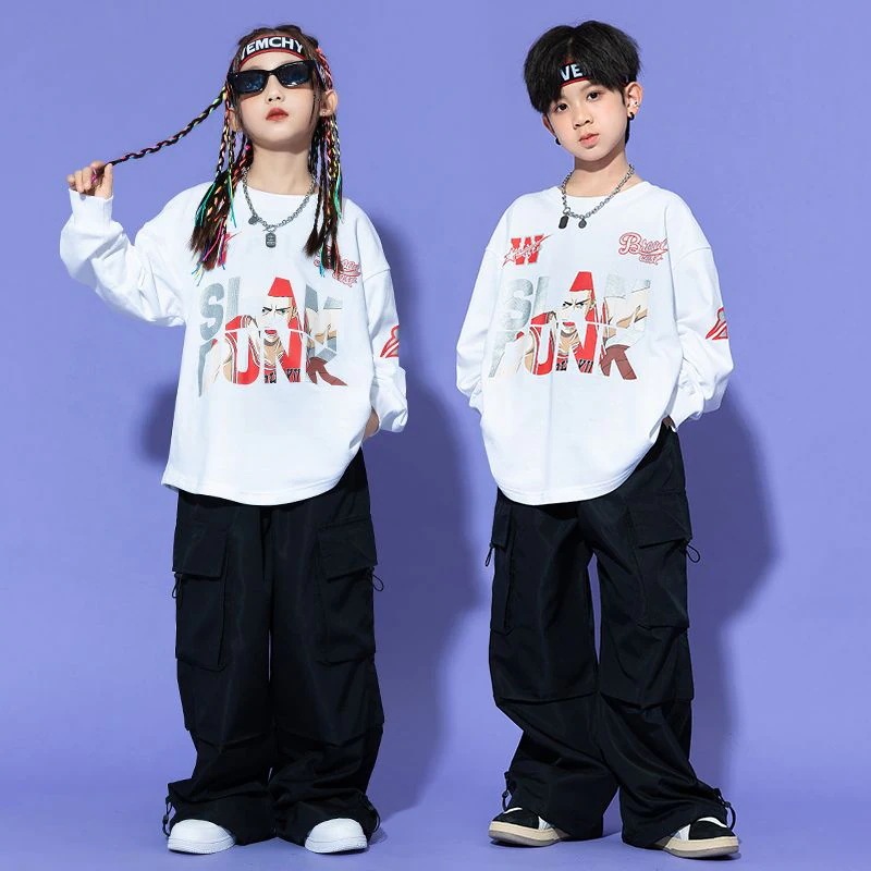子供街舞潮服秋冬工装ズボン子供男女ジャズダンス衣装クールハンサムヒップホップhiphopスーツ