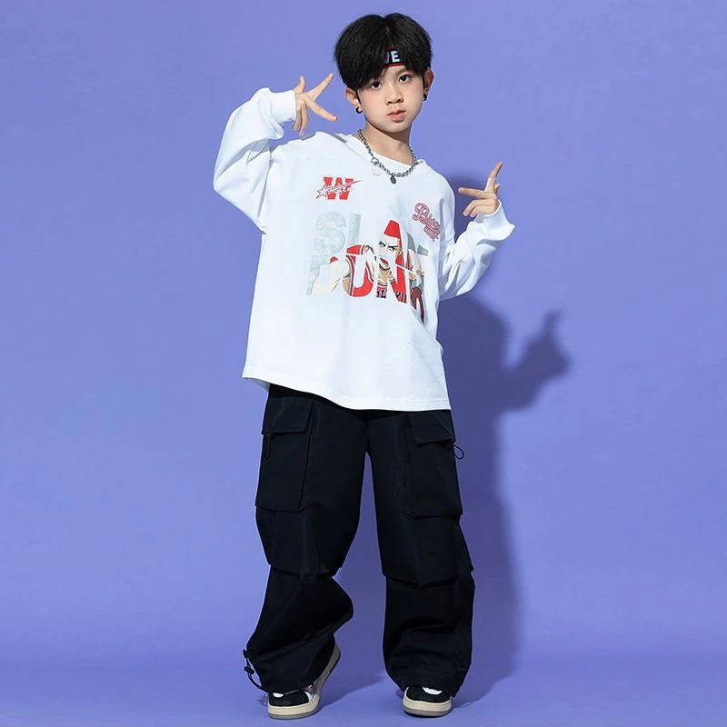 子供街舞潮服秋冬工装ズボン子供男女ジャズダンス衣装クールハンサムヒップホップhiphopスーツ