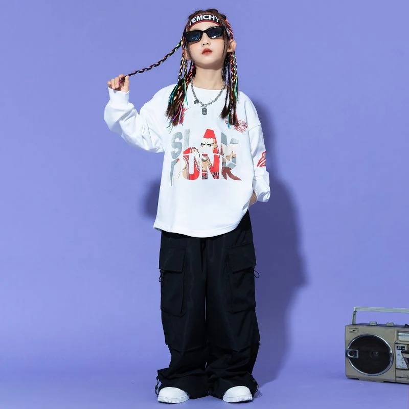 子供街舞潮服秋冬工装ズボン子供男女ジャズダンス衣装クールハンサムヒップホップhiphopスーツ