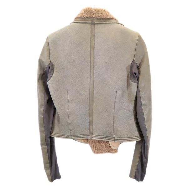 リックオウエンス 羊革レザー ライダースジャケット USA10 グレー系 Rick Owens 裏ボア レディース