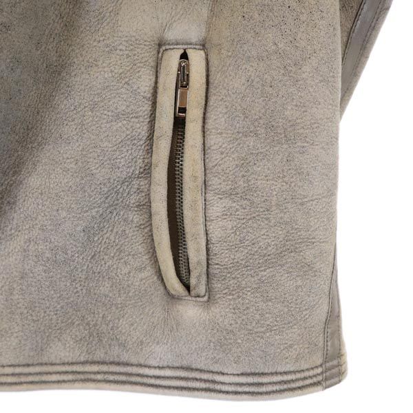 リックオウエンス 羊革レザー ライダースジャケット USA10 グレー系 Rick Owens 裏ボア レディース