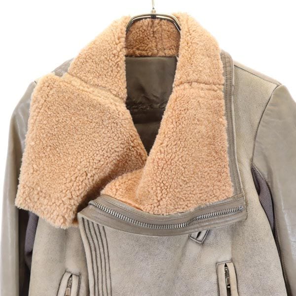 リックオウエンス 羊革レザー ライダースジャケット USA10 グレー系 Rick Owens 裏ボア レディース