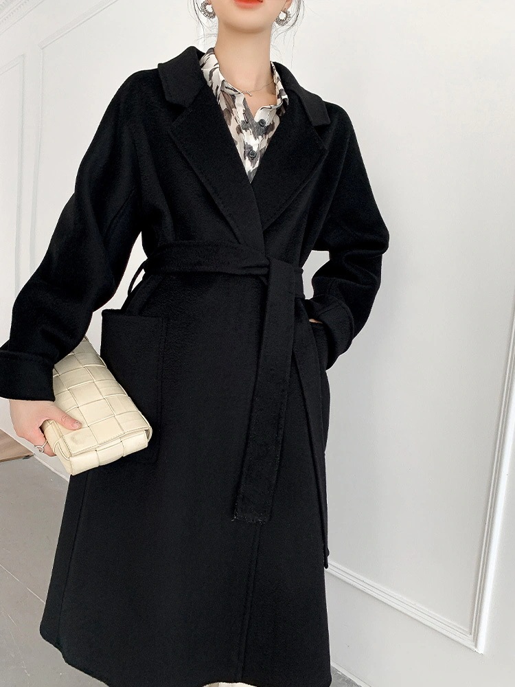 パープル両面ツイードウールコート女性水波紋気質ハイエンドミディアムレングストレンチコートモデルヘップバーンスタイルツイードジャケット