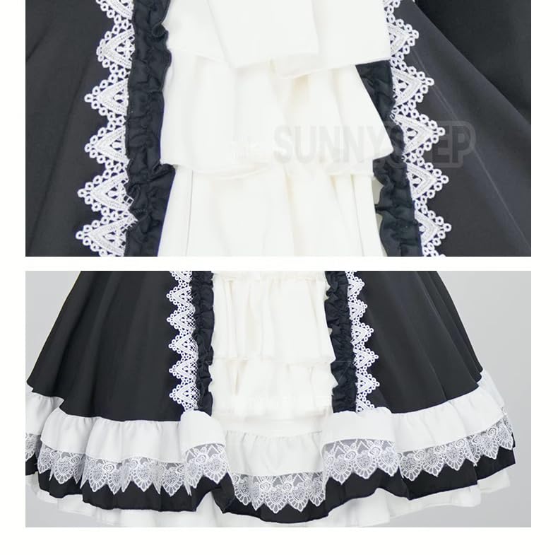 眼帯 十字架 クロス メイド 服 コスプレ コスチューム 衣装 長袖 黒 水色 ワンピース 修道女 聖母 胸あき ブラック ホワイト ブルー ゴシック ロリータ ボリューム フリル 85675