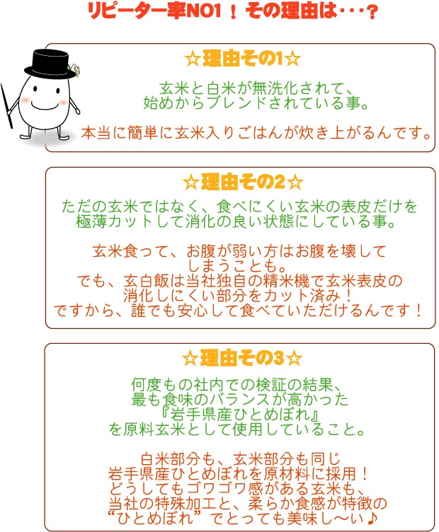 令和6年産 【無洗米】 玄白飯 げんぱくめし 10kg（5kgx2袋） 岩手ひとめぼれ使用 (玄米と白米を1:1でブレンド)