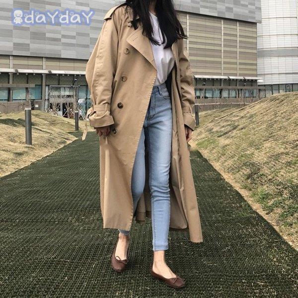 トレンチコート　レディース　ロングコート　通勤　体型カバー　二色　ヨーロピアンカジュアル　オーバーサイズ　秋着　コート　レトロ トレンチコート レディース ロングコート 通勤 体型カバー 二色