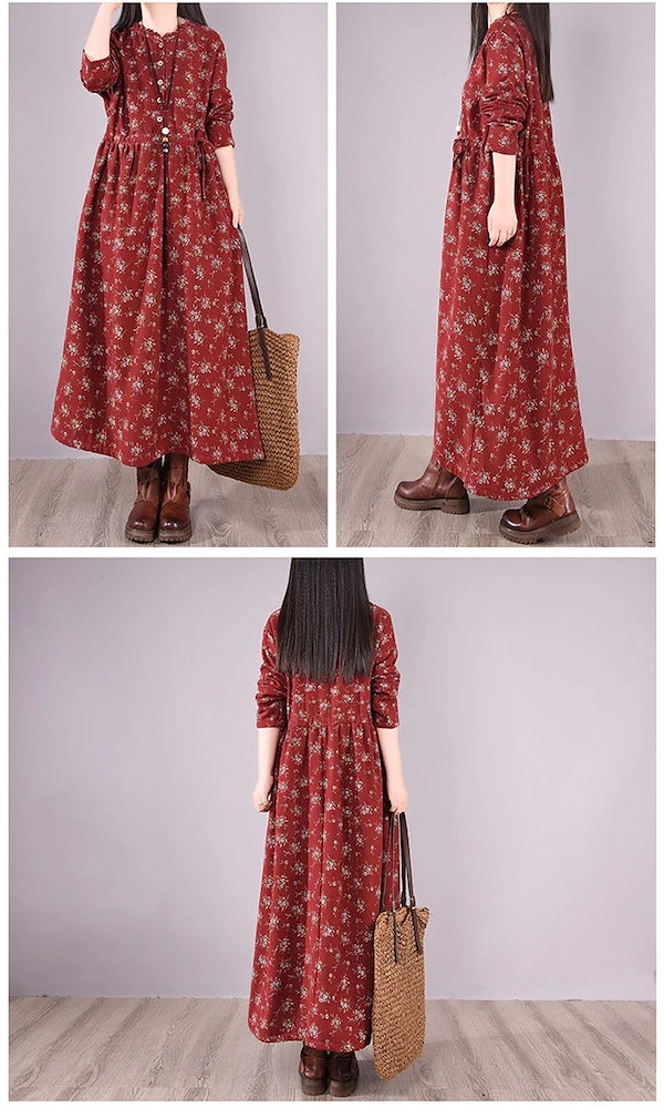 Qoo10] 裏起毛 ワンピース 秋冬 ロングワンピー