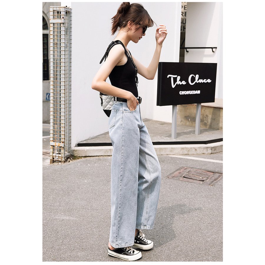 21新品韓国ファッションパンツ レディース デニム ワイトパンツ 春 人気特価 夏 ロングズボン 50代 ハイウエスト 40代 大きいサイズ 無地 パンツ 30代