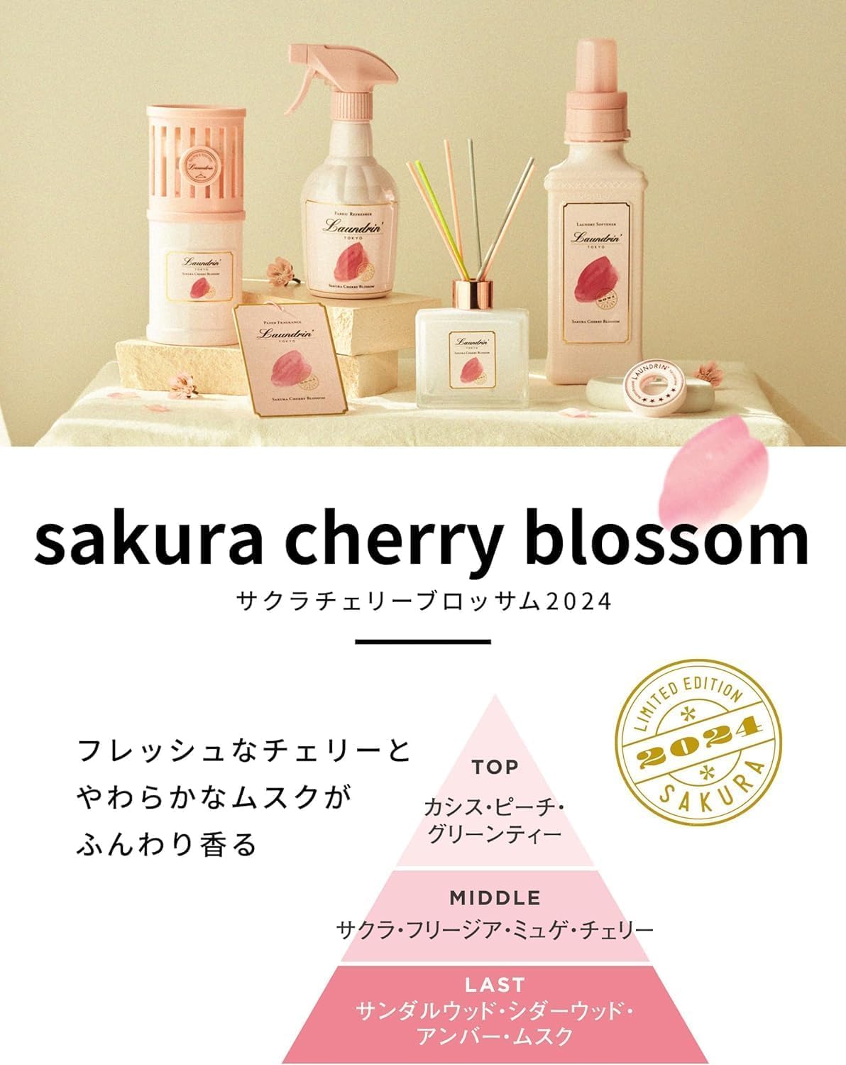 【3個セット】ランドリン 柔軟剤 サクラチェリーブロッサム2024 詰め替え 480ml×3
