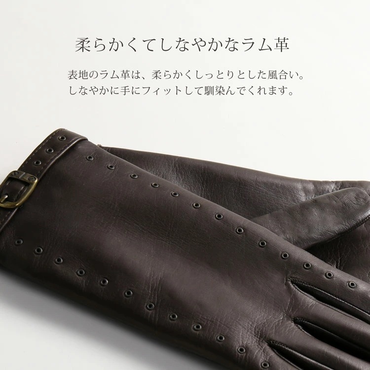 手袋レディース防寒革暖かいレザーラム革本革