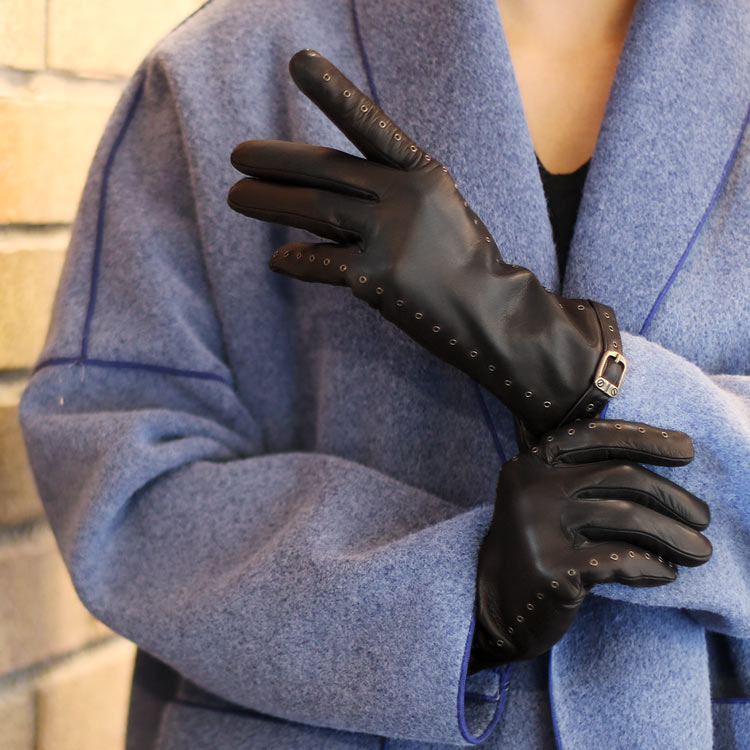 手袋レディース防寒革暖かいレザーラム革本革