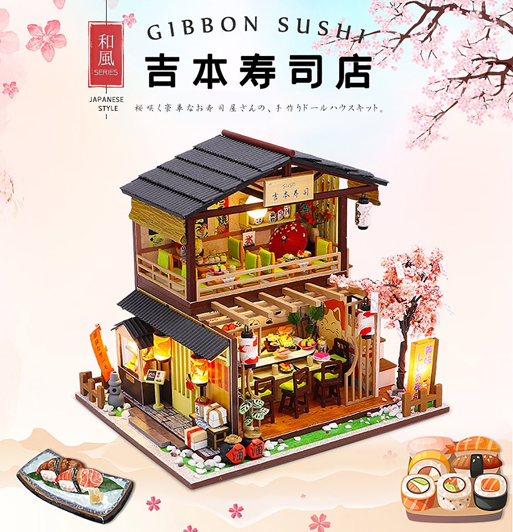 ドールハウス ミニチュア 手作りキット セット桜咲く寿司屋さん