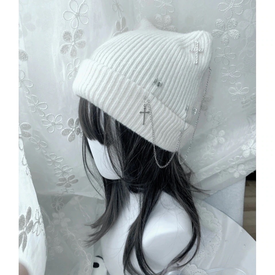 人气新作高評価 Y2K 地雷系 グラウンドレイシステム チェーン ニット 毛糸の帽子 韓国ファッション 46aa476