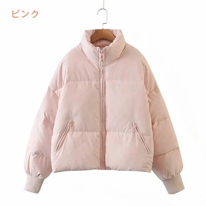 ルーズな冬のジャケット 明るい綿 長袖 厚手 ピンク 青 紫 女性用 ダウンジャケット レディース 軽量 ウルトラ ブルゾン フード