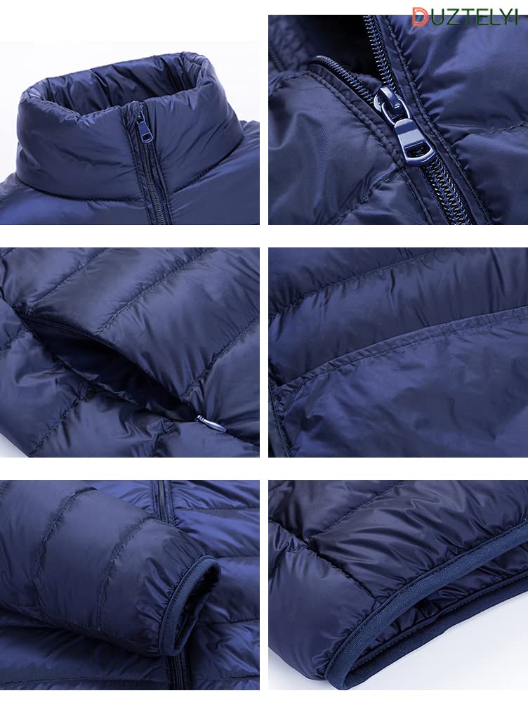 DUZTELYI ダウンジャケット メンズ 軽量 防風 防寒 ダウン コート ライトダウン 収納袋付き DU490 (3XL, ネイビー)