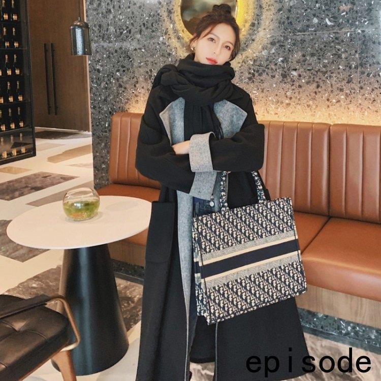 ラシャコート コート ジャケット レデイース 長袖コート 配色 ベルト付き韓国風 らしゃ きれいめ ロング丈コート カジュアルウエア 上品 着痩せ