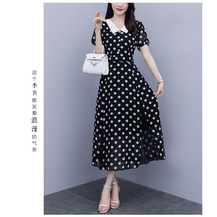 ワンピース レディース マキシワンピース 春夏 半袖ワンピース ドット柄 レース裾 フレアスカート シフォン オシャレ 結婚式ドレス お出かけ 大人可愛い