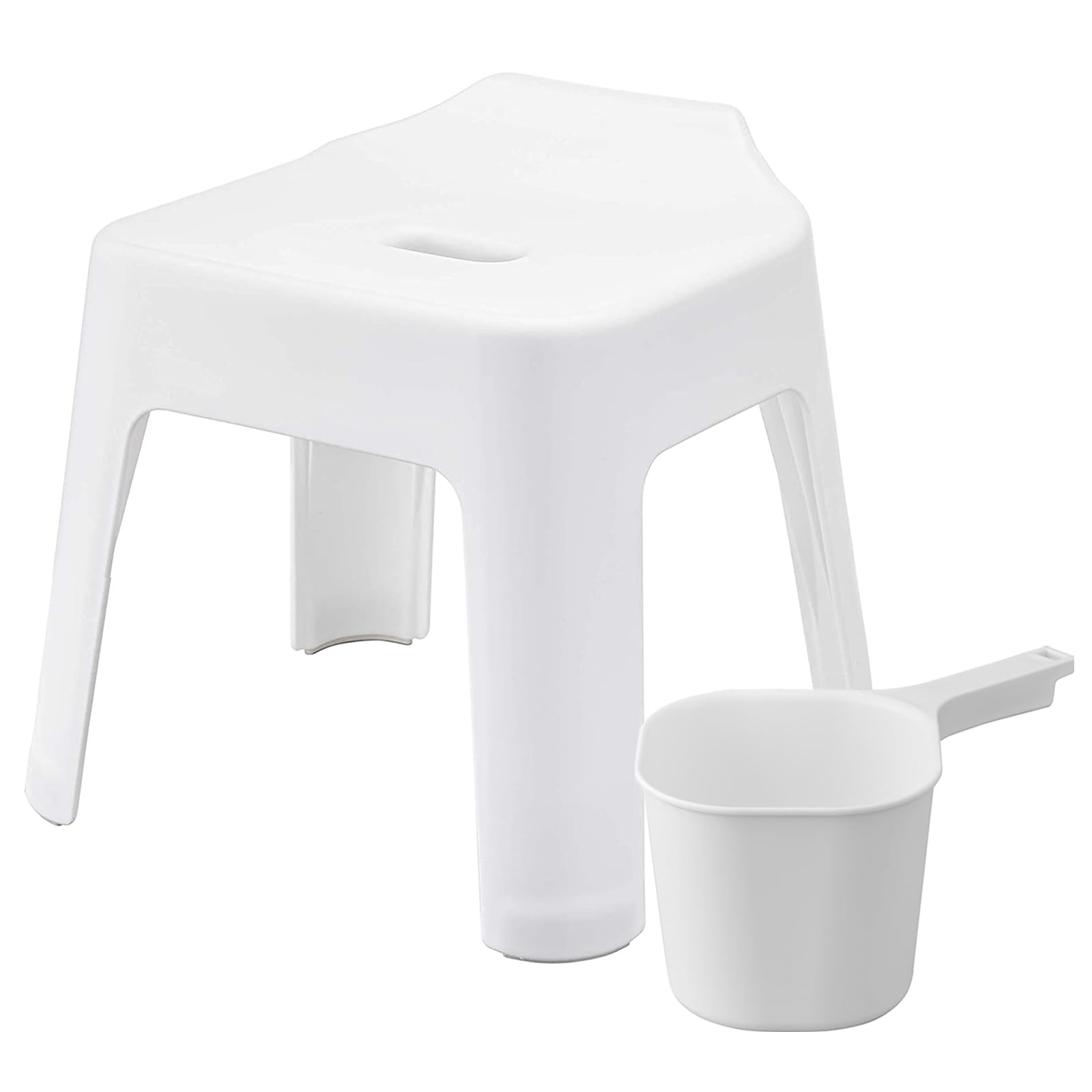 山崎実業(Yamazaki) 引っ掛け風呂イス 座面高30cm マグネット手おけ 【2点セット】 tower お風呂 バスルーム 浮かせる収納 ホワイト 5526 3607