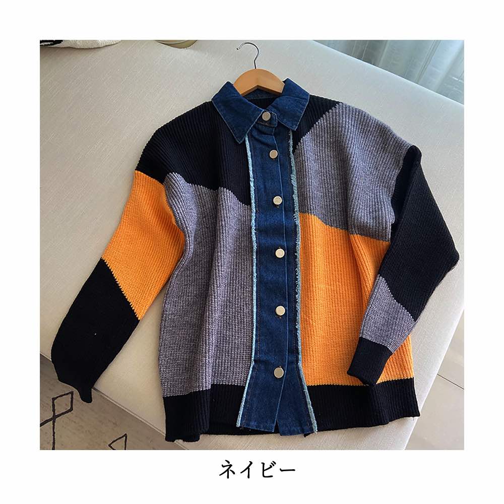デニムジャケット レディース 異素材デニムニットジャケット パーカー トップス ジージャン 20代 ブランド 春 デニムシャツ アウター かわいい 可愛い 50代 40代 きれいめ デニム ノーカラー