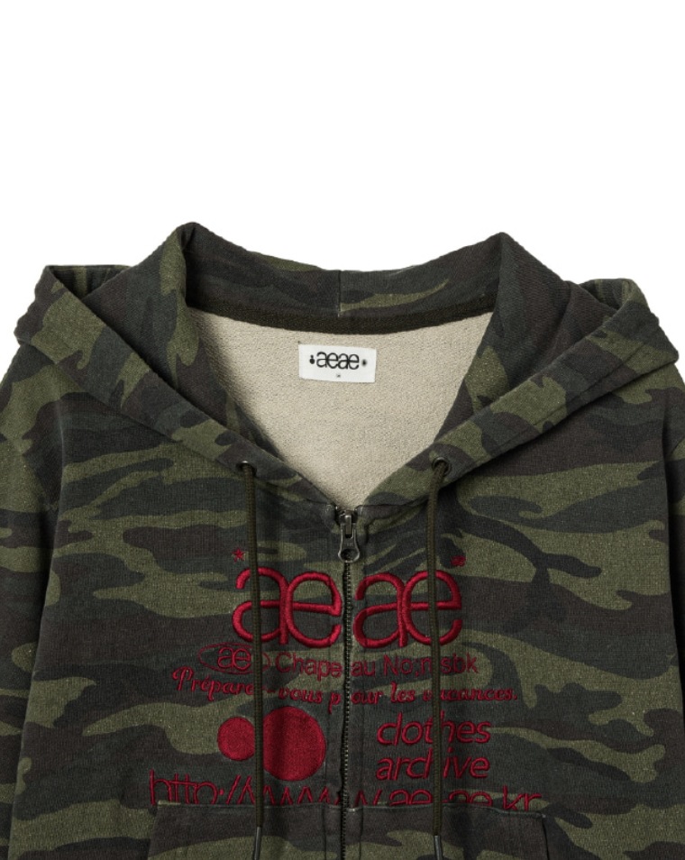 aeae】 WEB LOGO CROP HOOD ZIP UP : CAMO GREEN
