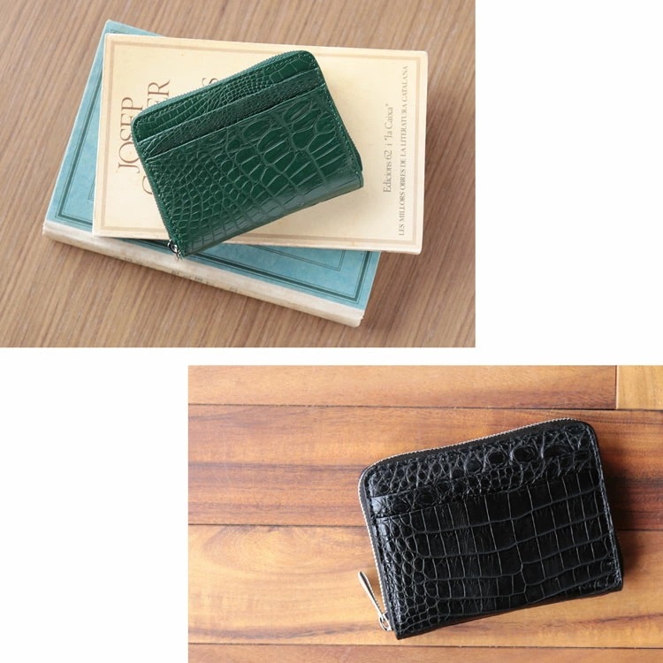 クロコダイルレザーミニ財布アウトポケット付き ネコポス対応 クロコダイルレザーミニ財布アウトポケット付き ネコポス対応