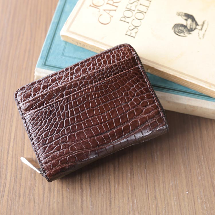 クロコダイルレザーミニ財布アウトポケット付き ネコポス対応 クロコダイルレザーミニ財布アウトポケット付き ネコポス対応