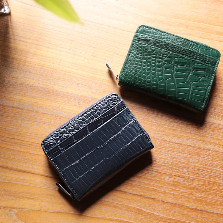 クロコダイルレザーミニ財布アウトポケット付き ネコポス対応 クロコダイルレザーミニ財布アウトポケット付き ネコポス対応