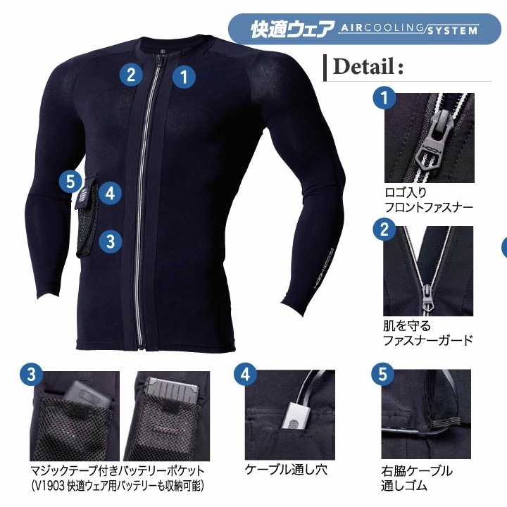村上被服 水冷服 長袖ペルチェコンプレッションセット フルセット 春夏 電動ウェア バッテリー メンズ レディース 接触冷感 ストレッチ UVカット 消臭テープ /mh-pc222