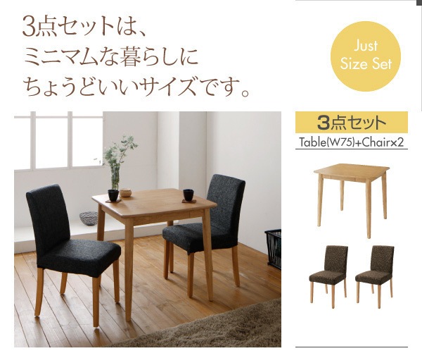 [組立設置付]洗濯機で洗えるカバーリングチェアダイニング [リディ] 3点セット テーブルW75+チェアx2(ブラック)