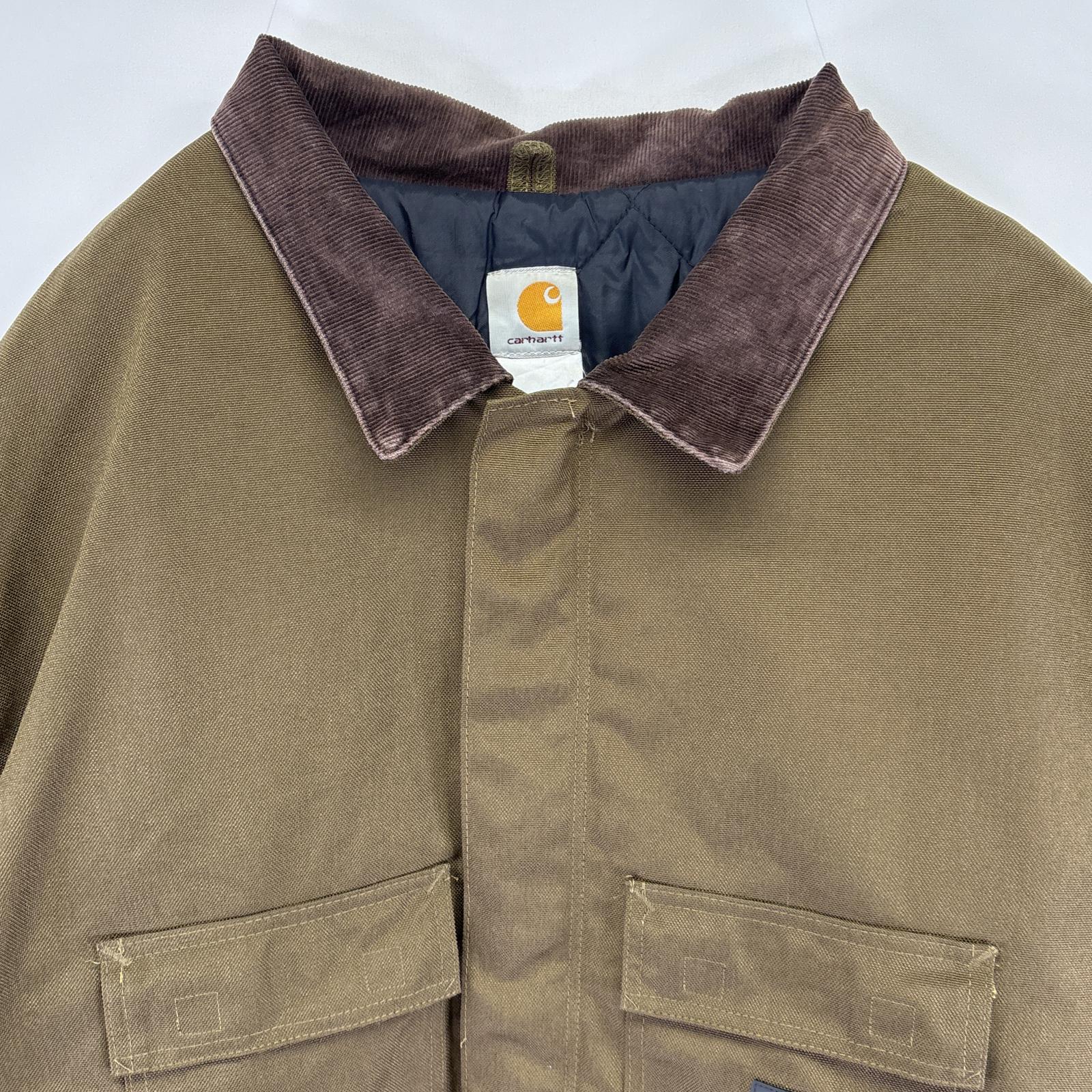 古着 ナイロンダックジャケット フルジップ 中綿 カバーオール 大きいサイズ ワーク ワンポイントロゴ ブラウン系 メンズ