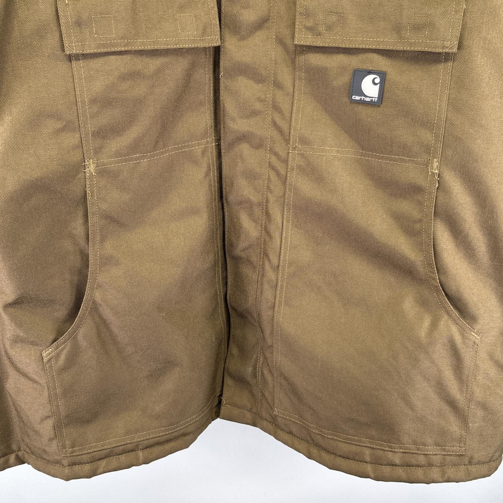 古着 ナイロンダックジャケット フルジップ 中綿 カバーオール 大きいサイズ ワーク ワンポイントロゴ ブラウン系 メンズ