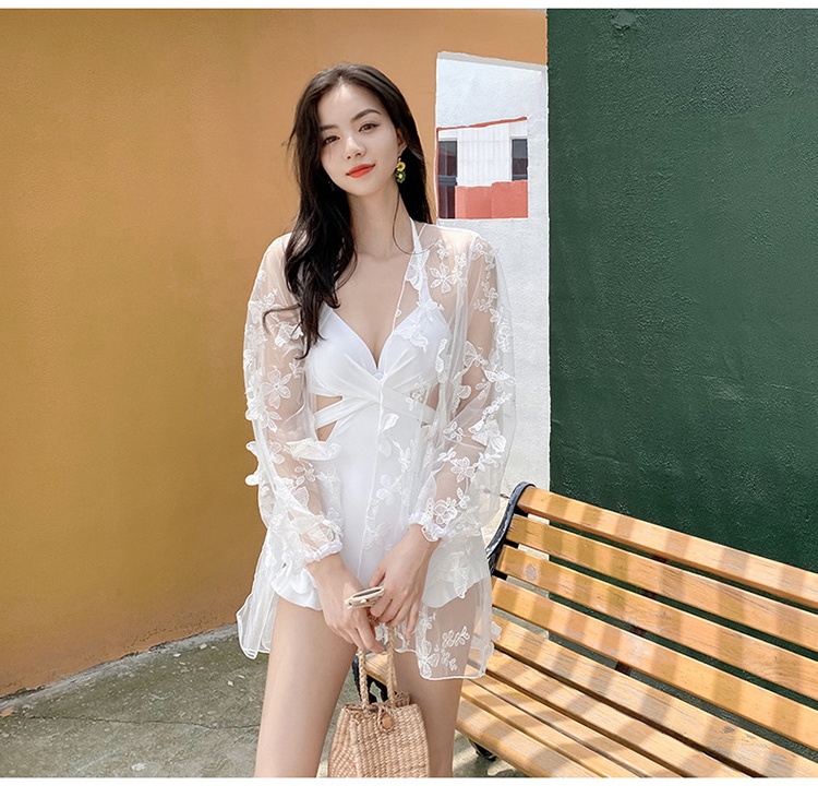 ラッシュガード付き水着 レディース セクシー 一体型 ビキニ 水着 2点セット 体型カバー お洒落 透け感 過激 大きいサイズ 花柄 深ｖネック ハイレグ ハイウエスト ワイヤ入り パット入り 温泉水