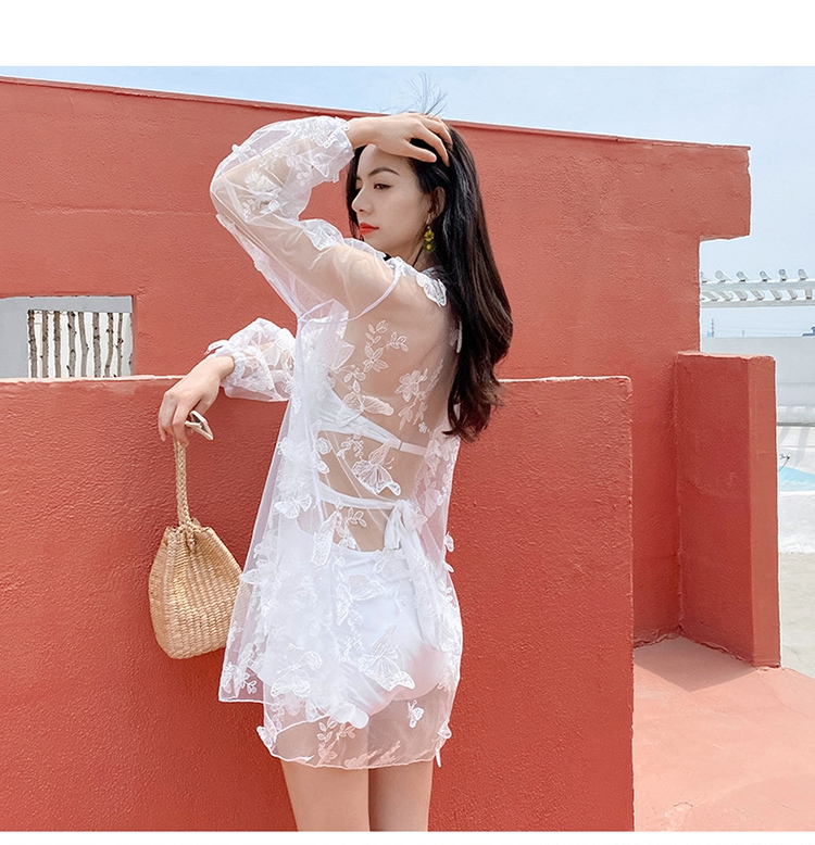 ラッシュガード付き水着 レディース セクシー 一体型 ビキニ 水着 2点セット 体型カバー お洒落 透け感 過激 大きいサイズ 花柄 深ｖネック ハイレグ ハイウエスト ワイヤ入り パット入り 温泉水