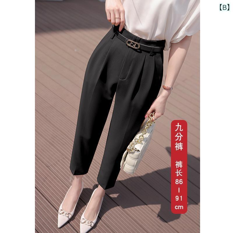 スラックス レディース 夏 薄手 クロップドパンツ ストレート センタープレス タック ポケット ハイウエスト スリム カジュアル オフィス シンプル カーキ 黒 大きめサイズ