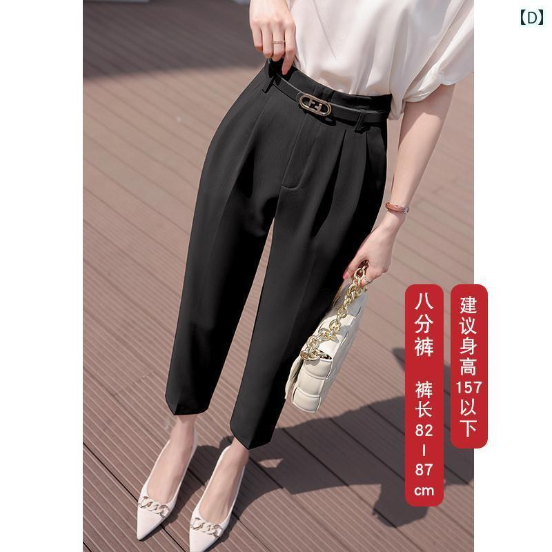 スラックス レディース 夏 薄手 クロップドパンツ ストレート センタープレス タック ポケット ハイウエスト スリム カジュアル オフィス シンプル カーキ 黒 大きめサイズ