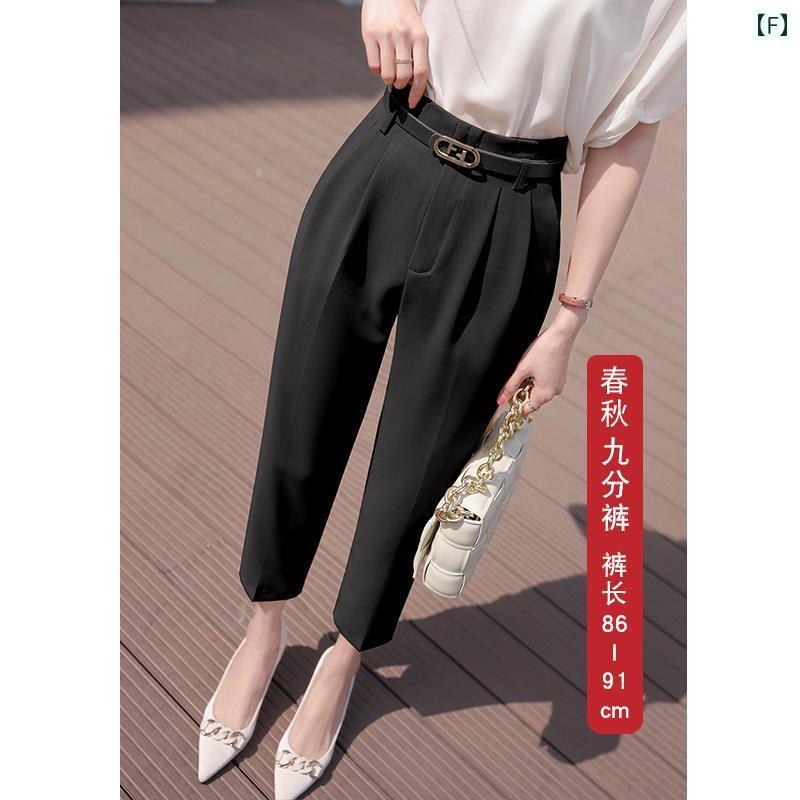 スラックス レディース 夏 薄手 クロップドパンツ ストレート センタープレス タック ポケット ハイウエスト スリム カジュアル オフィス シンプル カーキ 黒 大きめサイズ