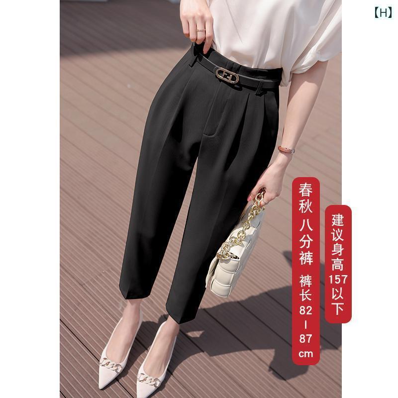 スラックス レディース 夏 薄手 クロップドパンツ ストレート センタープレス タック ポケット ハイウエスト スリム カジュアル オフィス シンプル カーキ 黒 大きめサイズ