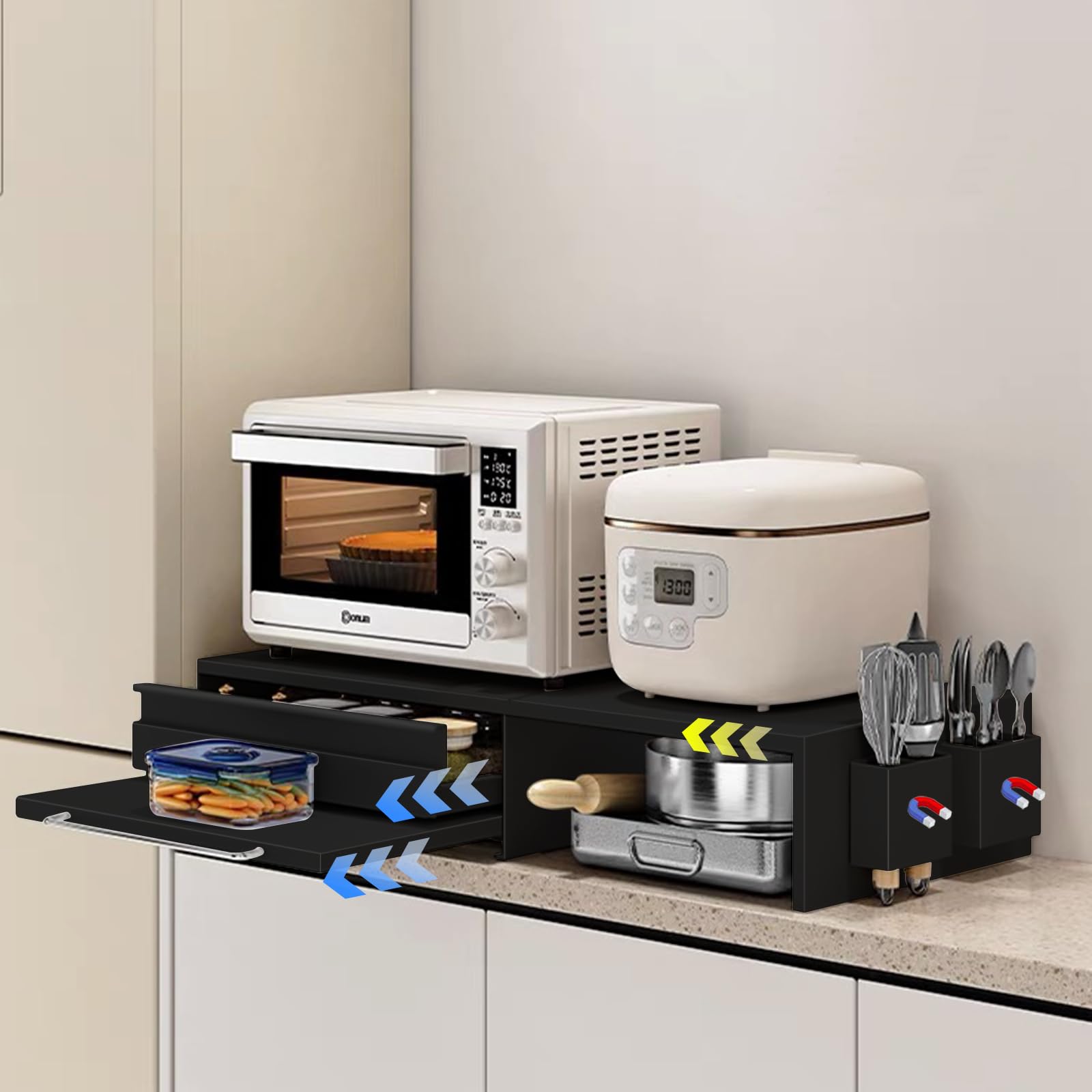 家電下収納 延長されたデザイン レンジ下収納 大容量 レンジ下スライドテーブル 約W46.6-92×D38×H16.5cm ホワイト 家電下収納 延長されたデザイン レンジ下収納 大容量 レンジ下スライドテーブル 約W46.6-92×D38×H16.5cm ホワイト