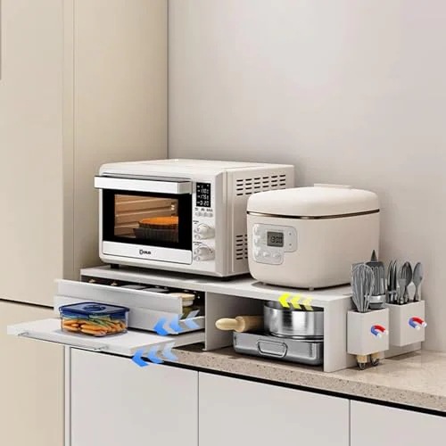 家電下収納 延長されたデザイン レンジ下収納 大容量 レンジ下スライドテーブル 約W46.6-92×D38×H16.5cm ホワイト 家電下収納 延長されたデザイン レンジ下収納 大容量 レンジ下スライドテーブル 約W46.6-92×D38×H16.5cm ホワイト